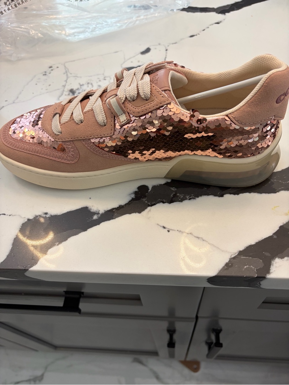 Coach Rose Gold Sequin Low-Top Sneaker
